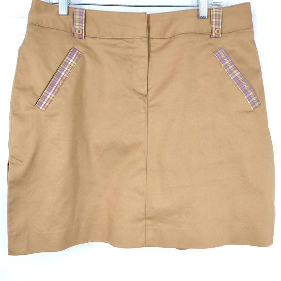 KHAKI PASTEL PLAID GOLF SKORT SIDE PLEAT - Picture 7 of 15